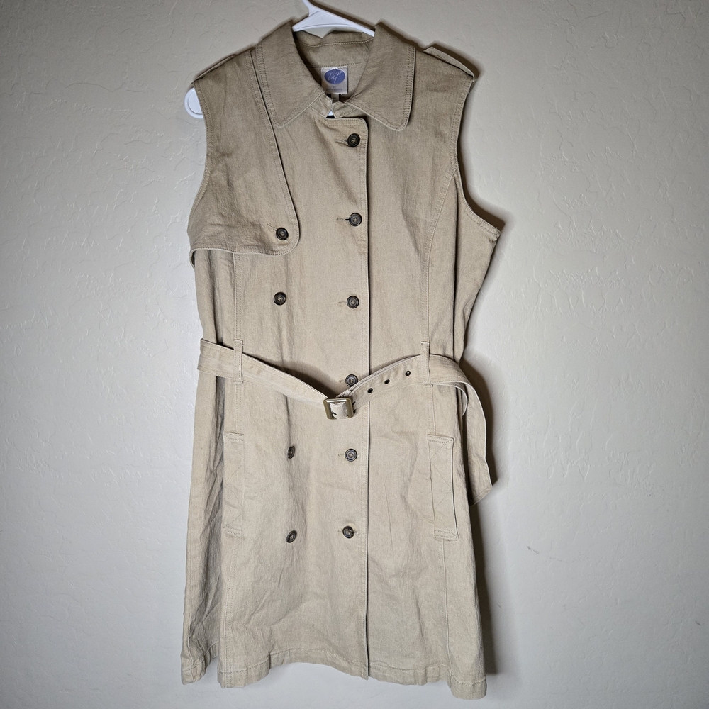 NWOT DG2 Diane Gilman Beige Sleeveless Denim Trench Dress XL Office Professional